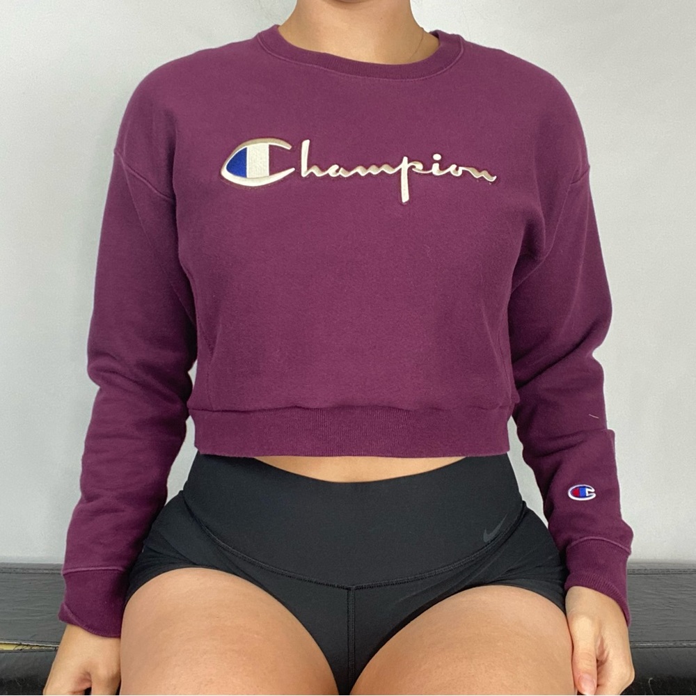 CHAMPION Reverse Weave Crop Sweatshirt‎ Pullover Relaxed Loungewear Gym Workout
